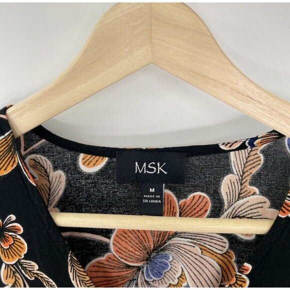 MSK Women’s Black Floral Handkerchief Hem Dress Size Medium - Picture 4 of 13